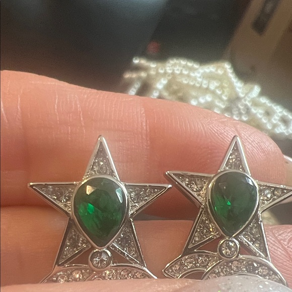 Star Earrings with Green and Silver Accents - Picture 4 of 6